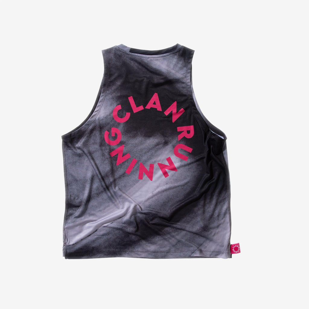 Clan Running dark grey race singlet - Back view with branding
