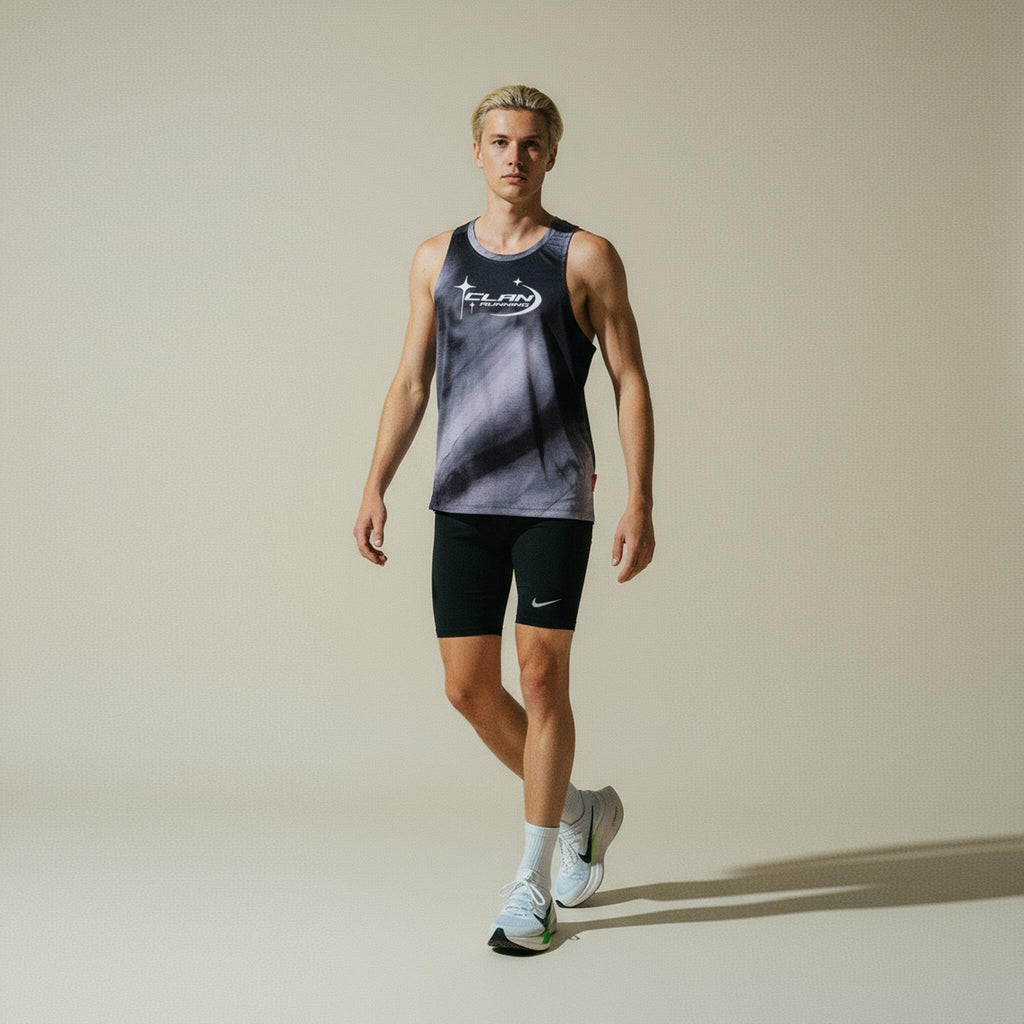 Clan Running dark grey race singlet - Performance fit on runner
