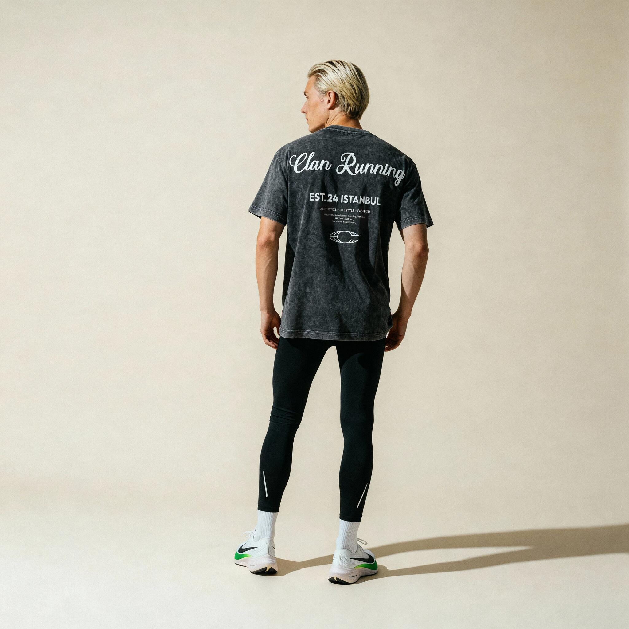Clan Running Istanbul vintage washed t-shirt - Lifestyle shot on runner
