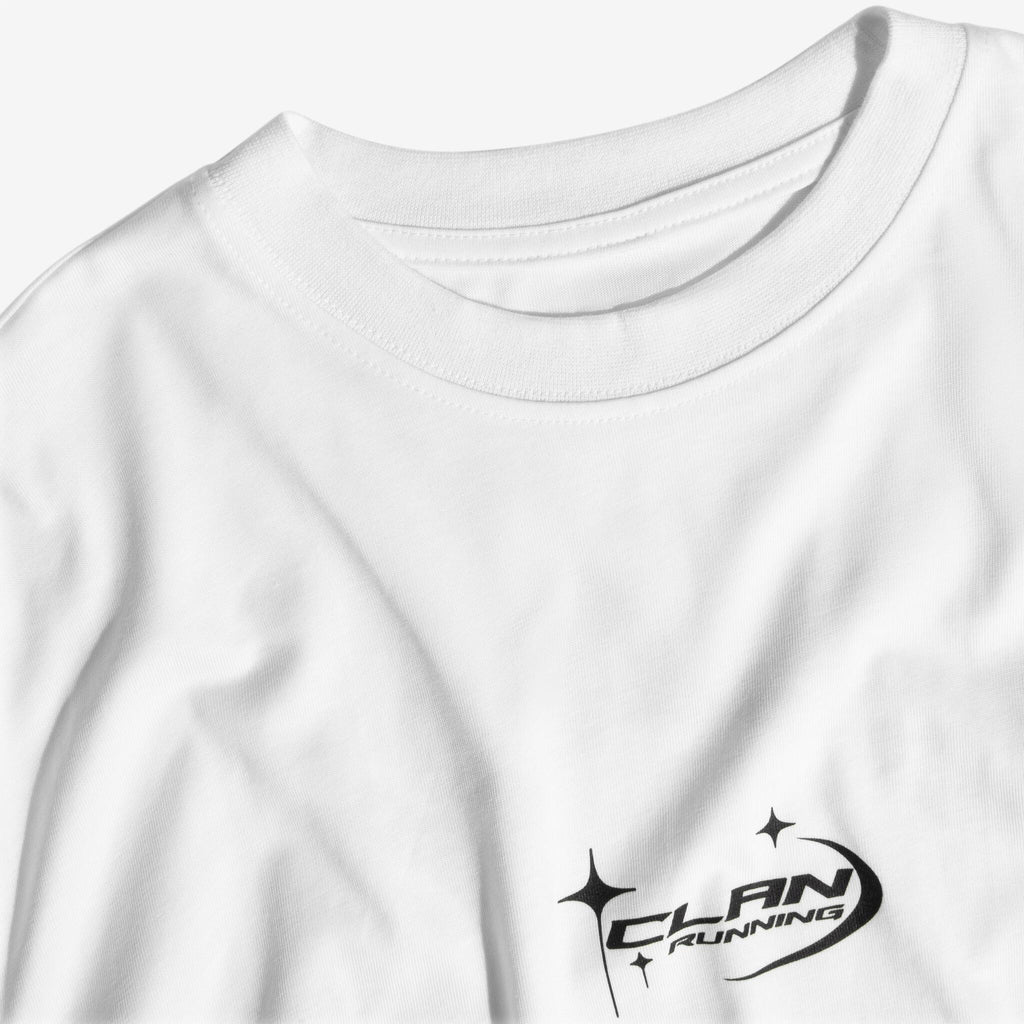 Clan Running white t-shirt - Premium cotton fabric detail
