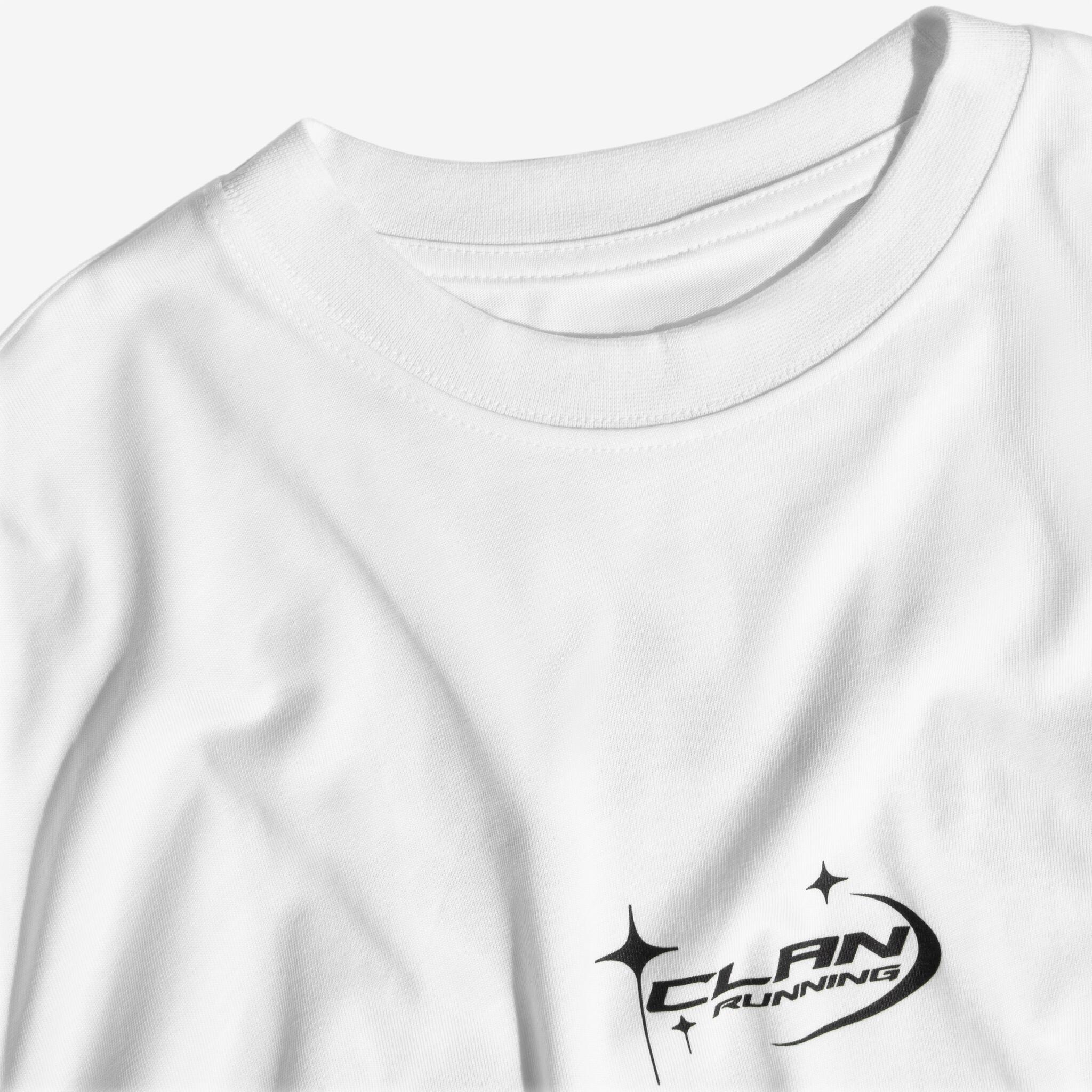 Clan Running white t-shirt - Premium cotton fabric detail
